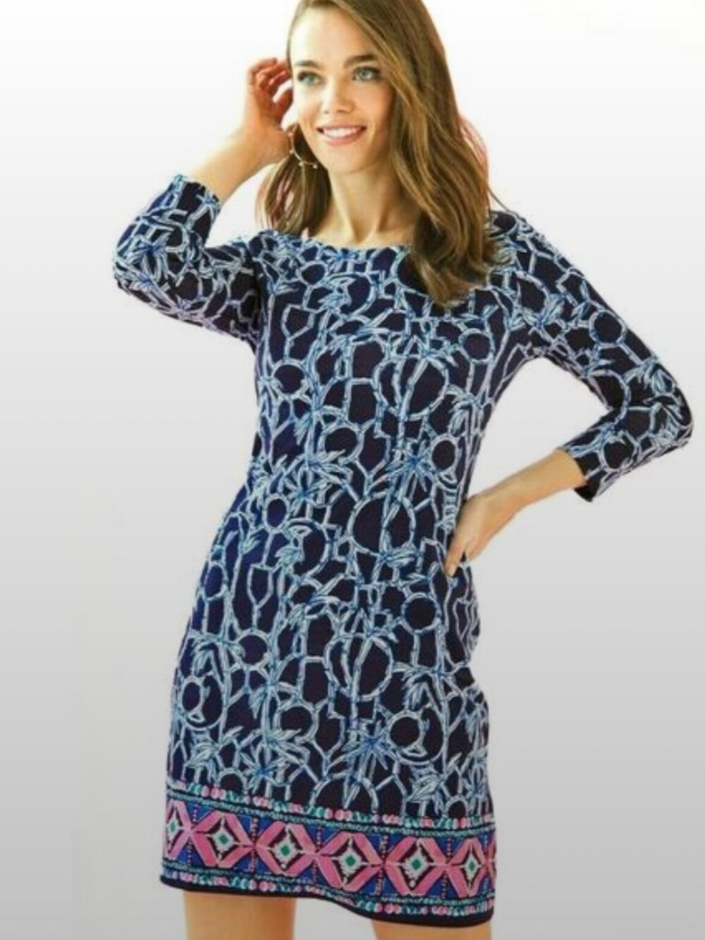 Lilly Pulitzer Hollee High Tide Lucky Bamboo Engineered Pima Cotton Dress Sz XS